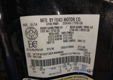 2014 Ford F-150 Xlt from USA, damaged, VIN 1FTFW1EF3EFA64842